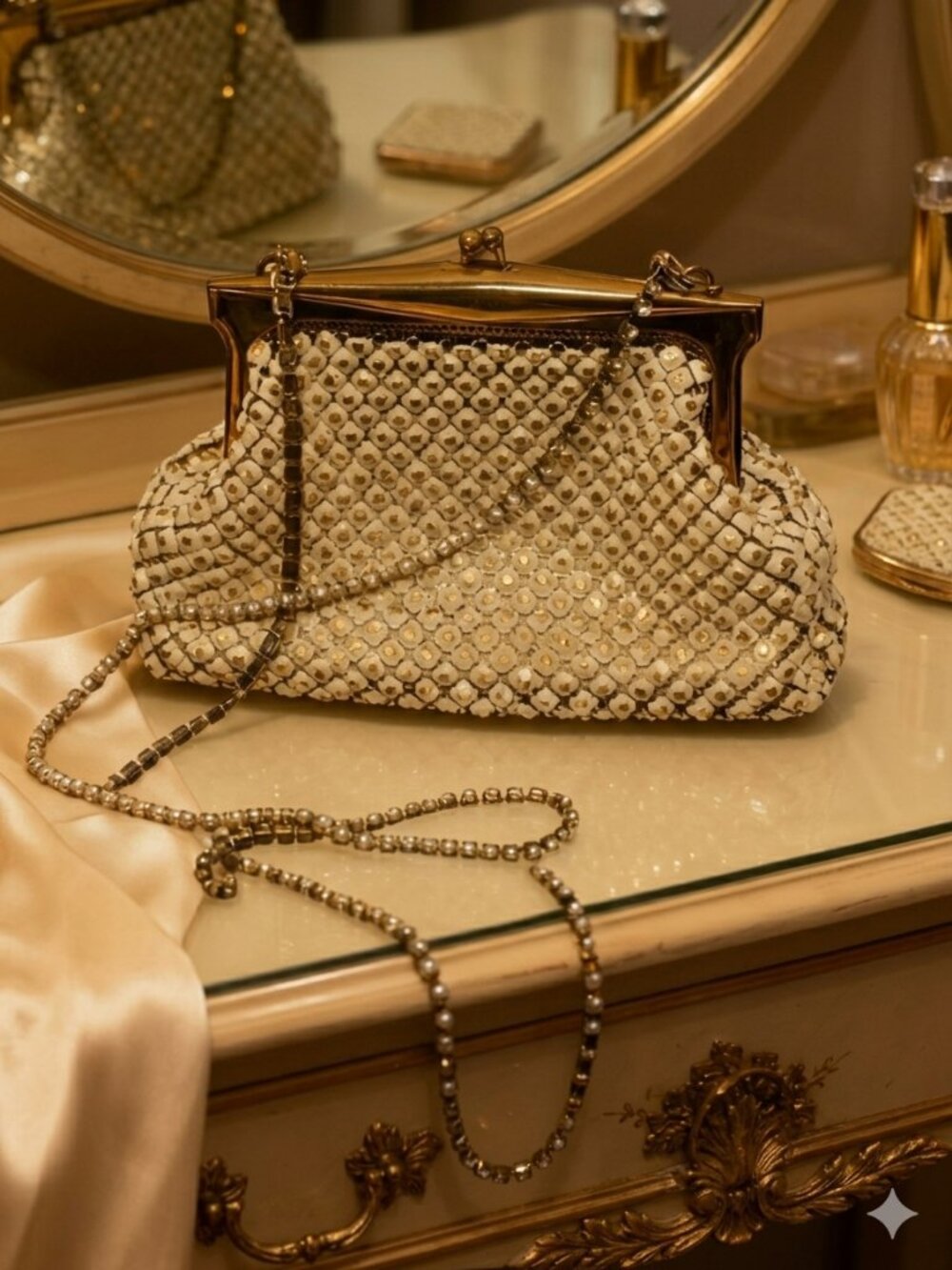 Metal and pearl evening bag Gold Metallic
